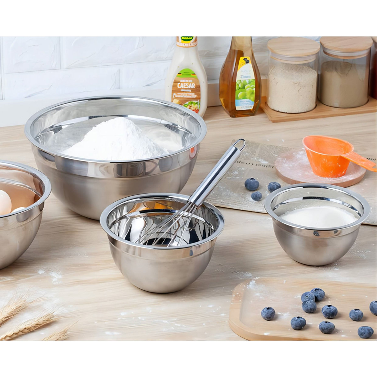 52-Piece Stainless Steel Cooking Utensil Set with 7-Piece Mixing Bowls with Lids Set & Salt and Pepper Grinder Set